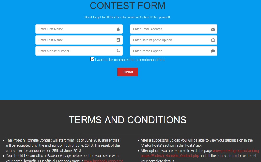 Contest Form developed for consumer promotion that can send sequential participation ID to contestants.
